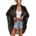 thumbnail image 1 of SWSMCLT Women's Sheer Long Sleeve Cover Sun Protection Swimwear Cover Up Cape Up Beach Spring Crochet Sexy Black Small, 1 of 4