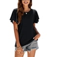 thumbnail image 1 of SWSMCLT Women's Summer Cool Crew Neck Ruffle Short Flutter Sleeve Shirt Soft Hollow Out T Shirt Fashion Comfy Casual Top Black Medium, 1 of 4