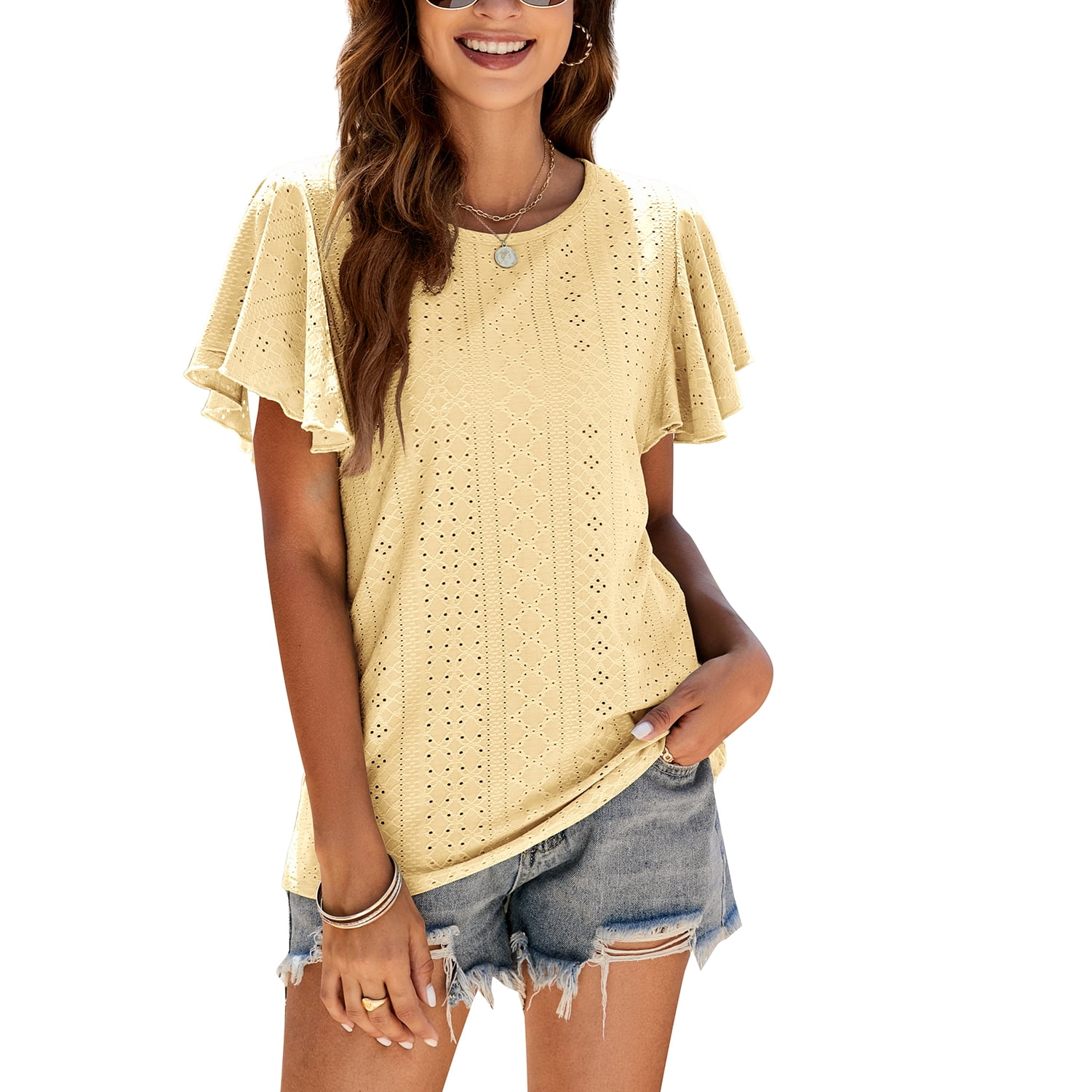 yellow flutter sleeve top