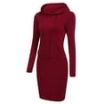 thumbnail image 1 of SWSMCLT Women's Short Hooded Warm Fleece Long Sleeve Sweatshirt Dress Casual Fashion Spring Soft Warm Pocket Hoodie Dress Burgundy 0-2, 1 of 1
