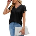 thumbnail image 1 of Jdlsppl Women's Short Sleeve Blouse Soft Shirt Top Ruffle Loose V Neck Puff Sleeve Fall Cool Spandex Chiffon T Shirt Black X-Large, 1 of 4