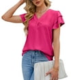 thumbnail image 1 of Jdlsppl Women's Short Sleeve Blouse Soft Shirt Top Ruffle Loose V Neck Puff Sleeve Fall Cool Spandex Chiffon T Shirt Rose Large, 1 of 4