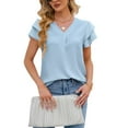 thumbnail image 1 of Jdlsppl Women's Short Sleeve Blouse Soft Shirt Top Ruffle Loose V Neck Puff Sleeve Fall Cool Spandex Chiffon T Shirt Sky Blue Medium, 1 of 4