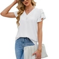 thumbnail image 1 of Jdlsppl Women's Short Sleeve Blouse Soft Shirt Top Ruffle Loose V Neck Puff Sleeve Fall Cool Spandex Chiffon T Shirt White Large, 1 of 4