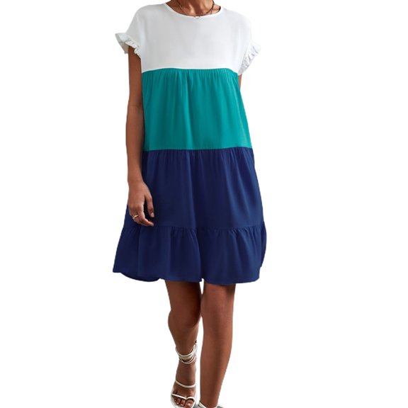 Jdlsppl Women's Short Sleeve Dresses Summer Flowy Short Ruffle Spring Casual Ruffled Cute Fashion Dress Green Medium