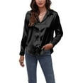 thumbnail image 1 of Jdlsppl Women's Soft Top Casual Button Up Shirt Long Sleeve Thin Loose Button Up Button Fashion Button Down Shirt Black 18, 1 of 4