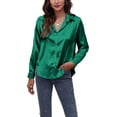 thumbnail image 1 of Jdlsppl Women's Soft Top Casual Button Up Shirt Long Sleeve Thin Loose Button Up Button Fashion Button Down Shirt Green Large, 1 of 4