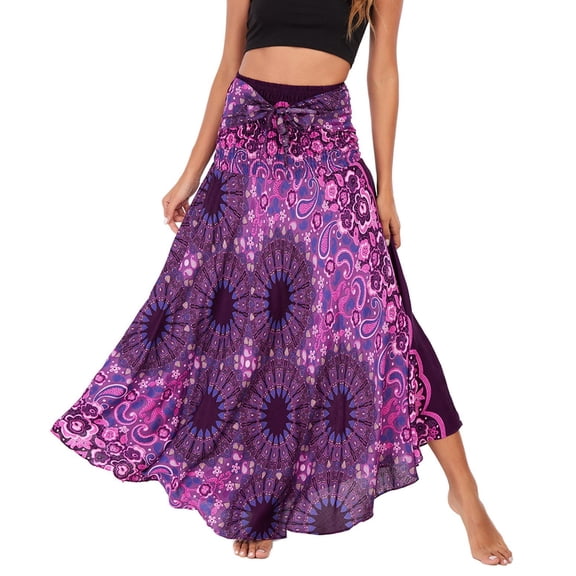 Jdlsppl Women's Summer Cover Up Skirt High Waist Fall Boho Fitted Bohemian Printed Spring Smocked Beach Dresses Style5 Small-X-Large