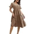 thumbnail image 1 of SWSMCLT Women's Sundress V Neck Fall Vintage Cute Summer Dress Short Sleeve Chiffon Casual Ruched Dresses Khaki X-Large, 1 of 4