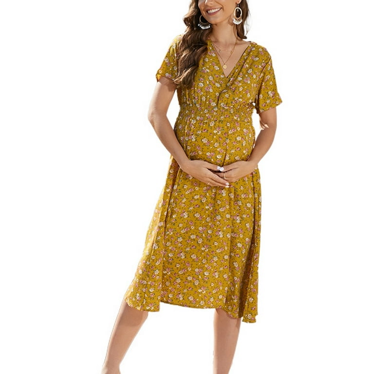 Loose large high waist chiffon V-neck maternity dress Loose large high waist chiffon V-neck maternity dress