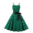 thumbnail image 1 of Jdlsppl Women's Summer Midi Dress Casual Polka Dot Vintage 1950s Sweetheart Neck Fit and Flare Knee Length High Waist A Line Pleated Strappy Sleeveless Party Dresses Green 16, 1 of 4