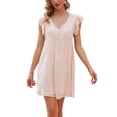 thumbnail image 1 of Jdlsppl Women's Summer Short Sleeve Dress V Neck Dresses Cute Casual Chiffon Beach Fashion A Line Holiday Skater Dress Pink Small, 1 of 4