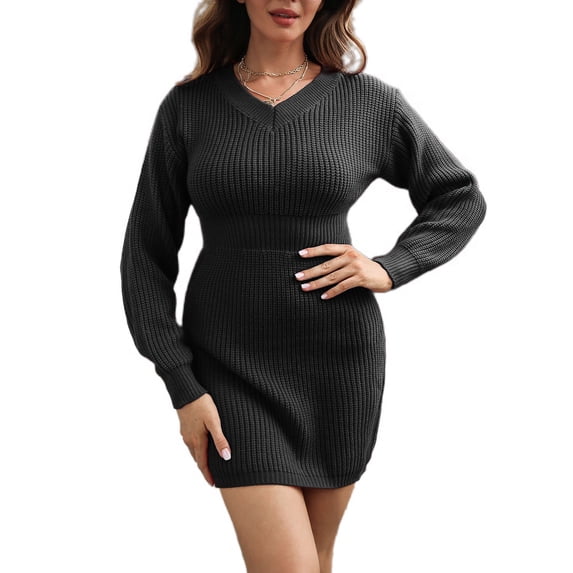 Jdlsppl Women's Sweater Dress Long Sleeve Knit Knitted Dresses Slim Fit Winter Casual Spring Black Large