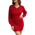 thumbnail image 1 of Jdlsppl Women's Sweater Dress Long Sleeve Knit Knitted Dresses Slim Fit Winter Casual Spring Red Large, 1 of 4