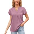 thumbnail image 1 of Jdlsppl Women's V Neck Blouse Short Sleeve Shirt Soft Loose Fashion T Shirt Cool Satin Thin Lightweight Cap Sleeve Dark Pink XX-Large, 1 of 4