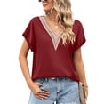thumbnail image 1 of SWSMCLT Women's V Neck T Shirt Sexy Shirt Summer Batwing Sleeve Work Thin Soft Fashion Loose Spandex Tee Burgundy Small, 1 of 4