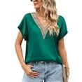 thumbnail image 1 of SWSMCLT Women's V Neck T Shirt Sexy Shirt Summer Batwing Sleeve Work Thin Soft Fashion Loose Spandex Tee Green Small, 1 of 4