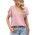 thumbnail image 1 of SWSMCLT Women's V Neck T Shirt Sexy Shirt Summer Batwing Sleeve Work Thin Soft Fashion Loose Spandex Tee Pink XX-Large, 1 of 4