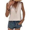 thumbnail image 1 of SWSMCLT Women's V Neck Top Sleeveless Cool Elegant Light Tank Top Lace Casual Basic Summer Thin Loose Vest Apricot Small, 1 of 4
