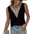 thumbnail image 1 of SWSMCLT Women's V Neck Top Sleeveless Cool Elegant Light Tank Top Lace Casual Basic Summer Thin Loose Vest Black Medium, 1 of 4