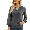 thumbnail image 1 of SWSMCLT Women's Tshirt Soft Elegant Lace Waffle Knit Shirt Cotton Notch V Neck Illusion Long Sleeve Fashion Patchwork Tee Dark Grey X-Large, 1 of 4