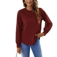 thumbnail image 1 of SWSMCLT Women's Lace Illusion Long Sleeve Shirt Waffle Knit Tshirt Soft Patchwork Fashion Crew Neck Sweatshirt Fall Top Burgundy 4, 1 of 4