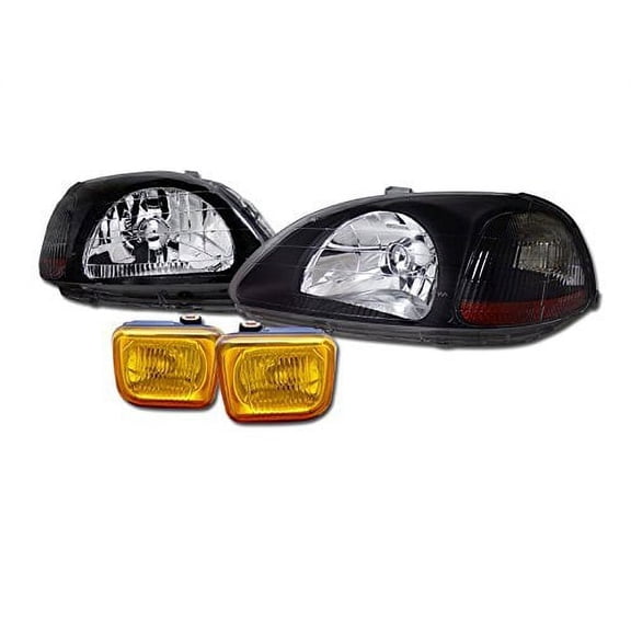 Jdm Blk Head Lights Signal Amber Dy+Fog Lamps W/Switch Yellow Civic Ek Ek9