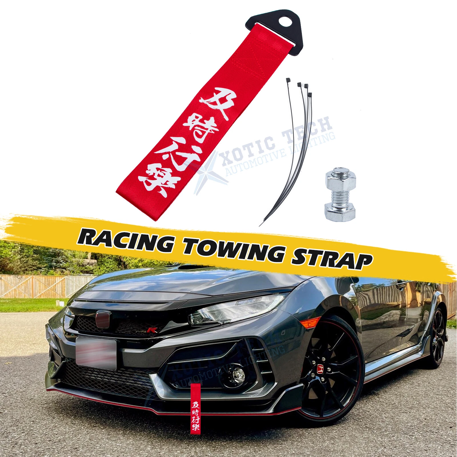 Jdm Red Seize The Day Tow Strap Rear Front Bumper Decorative Trailer Accessories