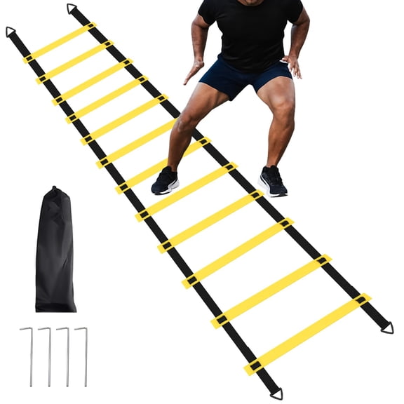 JdyShop 12 Rungs Agility Ladder Set, Training Ladder with Steel Stakes and Carry Bag for Soccer, Speed Fitness Feet Training