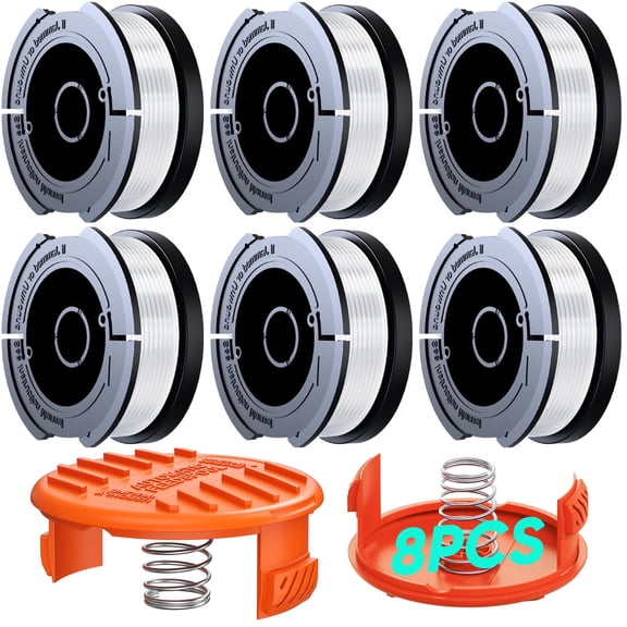 JdyShop 8 Pack Weed Eater String Compatible with Black and Decker Weed Wacker, 180ft 0.065" Automatic Feed Trimmer Line AF-100 Replacement Spool Fit for Black+Decker (6 Spool,2 Cap,2 Spring)