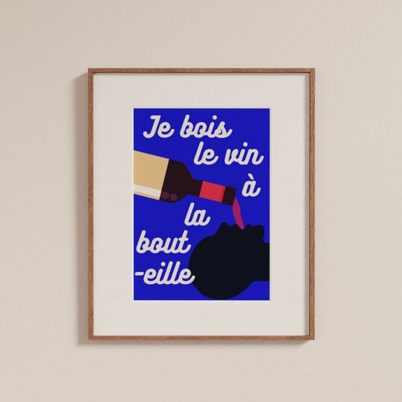 Je Bois Du Vin French Wine Bar Cart Kitchen Wall Art Decor, Unframed Paper Poster 8x10in