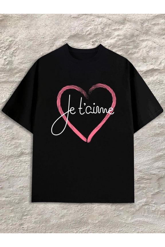 Je T'aime Heart Tee for men black Refreshing and lightweight, perfect for summer sports and leisure wear Retro Unisex Shirt Graphic tshirts Funny Unisex Shirt Short Sleeve tshirts