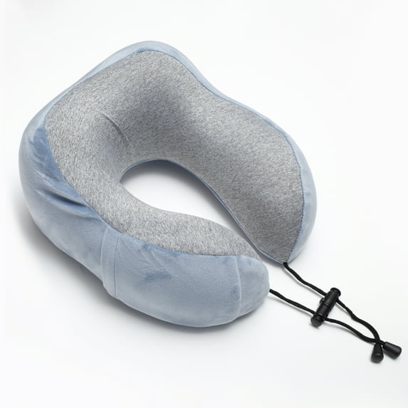 Je'Tadore Memory Foam Travel Neck Pillow: 360° Support, Pocket & Adjustable Rope Lock - Light Blue