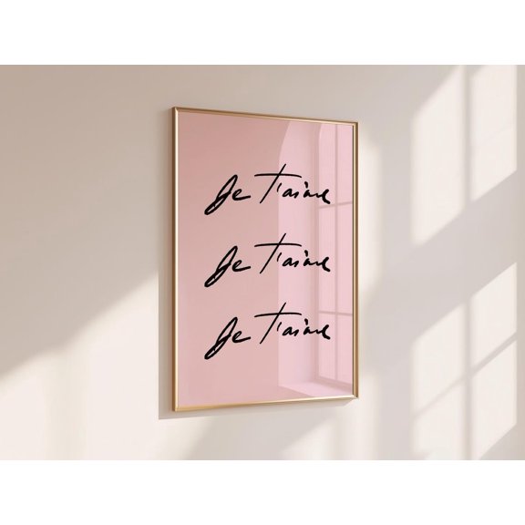 Je Taime Script Prints Set, Pink Bedroom Typography Wall Art