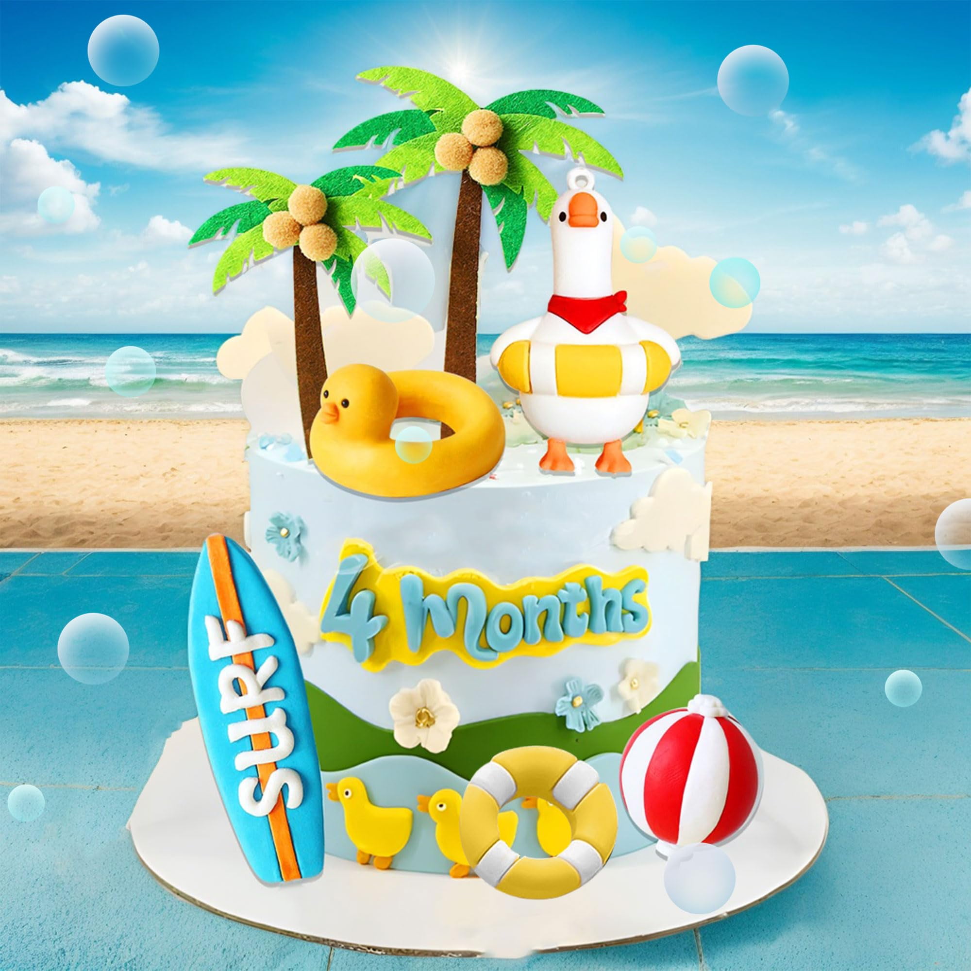 13-Piece Summer Beach Cake Topper Set – Tropical Decor For 16th Birthday, Luau & Pool Parties