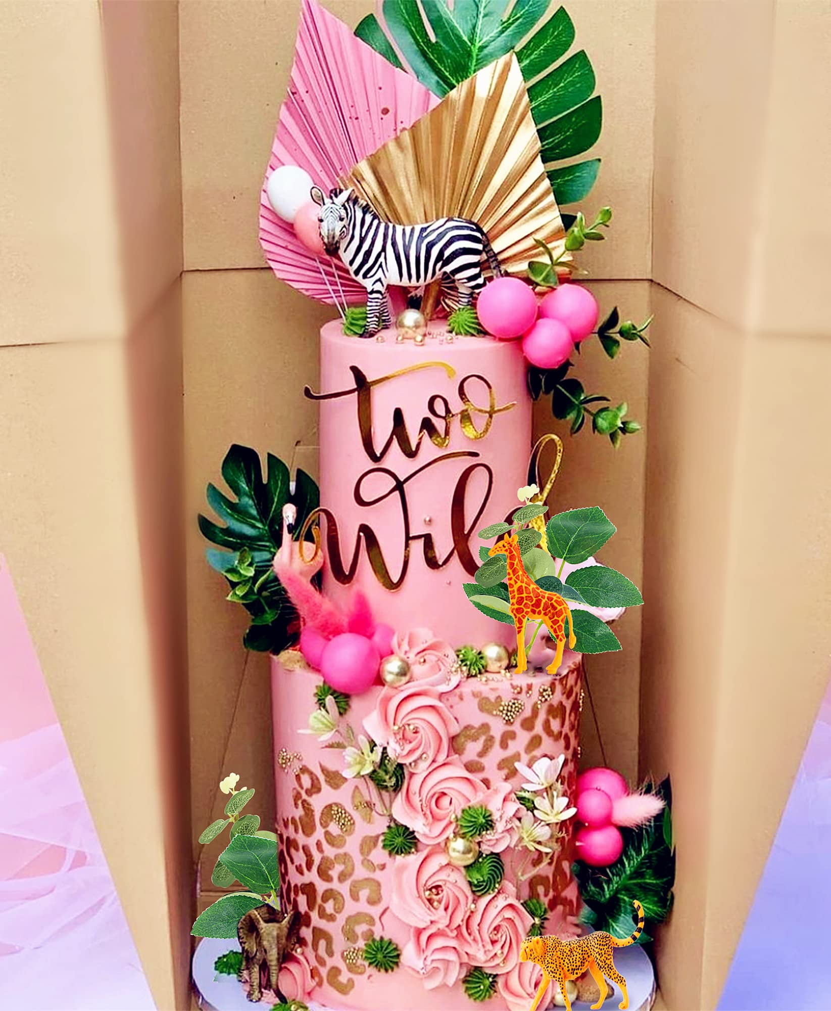 Safari Animals Cake Topper – Giraffe, Lion, Elephant Decor For Wild One Birthday Party