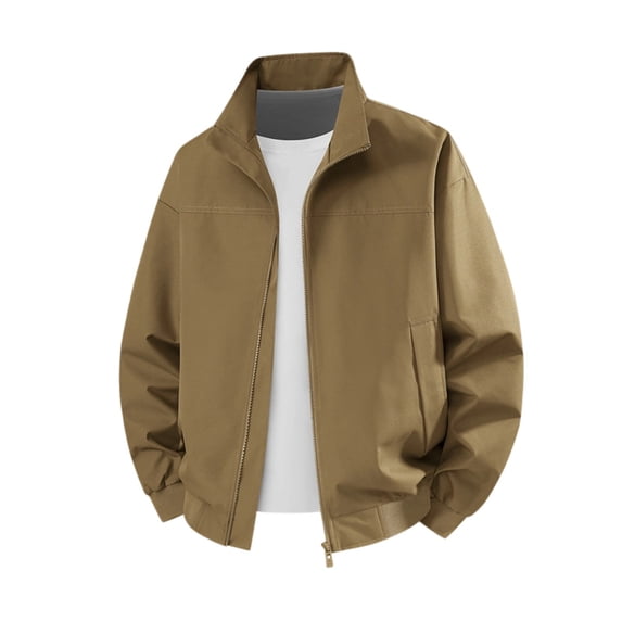 Jerdar Men's Nylon Jacket Lightweight Thin Zip Pockets Solid Color Long Sleeve No Hood Casual Windproof Water Resistant Everyday Coat Outerwear Crop Jackets for Men