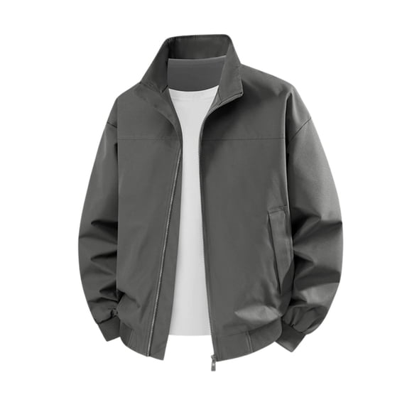 Jerdar Men's Nylon Jacket Lightweight Thin Zip Pockets Solid Color Long Sleeve No Hood Casual Windproof Water Resistant Everyday Coat Outerwear Crop Jackets for Men