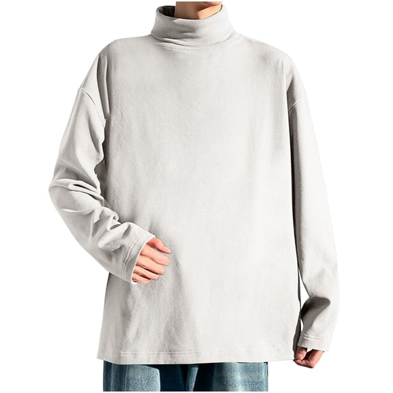 Jeadar Men's Solid Turtleneck Long Sleeve Base Layer Top, Loose Fit Soft Thermal Casual Undershirt for Autumn Winter Daily Layering