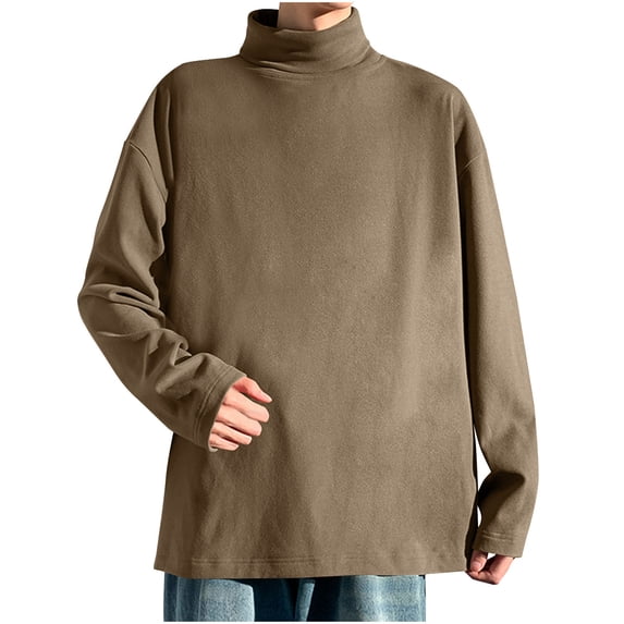 Jeadar Men's Solid Turtleneck Long Sleeve Base Layer Top, Loose Fit Soft Thermal Casual Undershirt for Autumn Winter Daily Layering