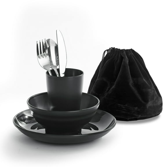 Jeaker Camping Utensils Set, Stainless Steel Portable Travel Silverware Set with Reusable Light Weight Bowls ,Plate and Mug, Camping Mess Kit for 1 Person