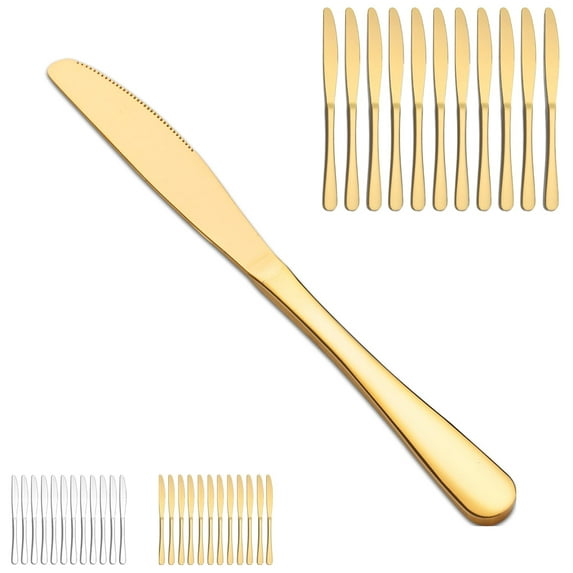 Jeaker Gold Dinner Knife Set 12 Pieces,Stainless Steel Silverware Table Knife Set ,Dishwasher Safe
