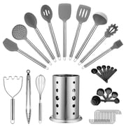 Jeaker Kitchen Utensils Set 38 Pieces, Non-Stick Silicone Cooking Utensils Set, Turner Tongs, Spatula, Spoon Set with Stainless Steel Utensil Holder