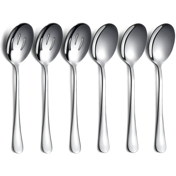 Jeaker Serving Spoons 6 Pieces, 3 Serving Spoon and 3 Slotted Spoons, Stainless Steel Serving Utensils Set