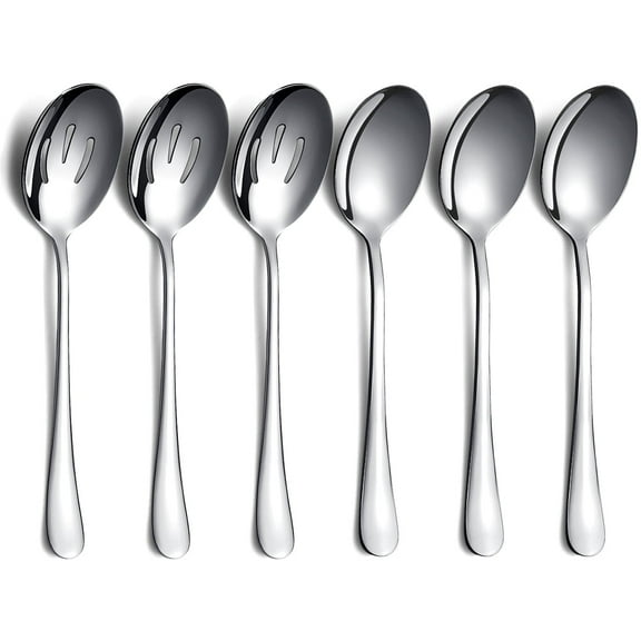 Jeaker Serving Spoons 6 Pieces, 3 Serving Spoon and 3 Slotted Spoons, Stainless Steel Serving Utensils Set