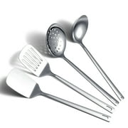 Jeaker Stainless Steel Kitchen Utensils Set 4 Pieces, Cooking Utensil Set Include Meatal Spatula Set, Skimmer, Ladle, Wok Utensil for New House and Apartment