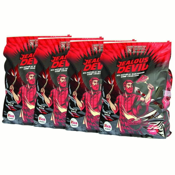 Jealous Devil Natural Hardwood Wood Lump Grill Charcoal, 35 Pounds (4 Pack)