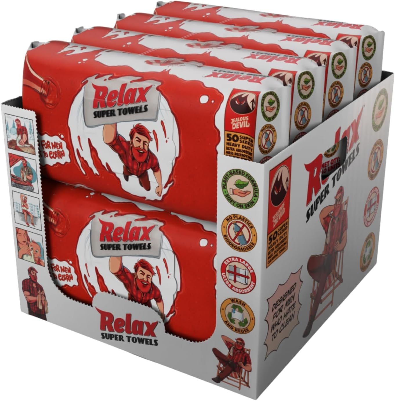 Jealous Devil Relax Cleaning Towels - Absurdly Large, Pre-Moistened and Absorbent - Designed for Men Who Hate to Clean - (8 Pack (400 Wipes))