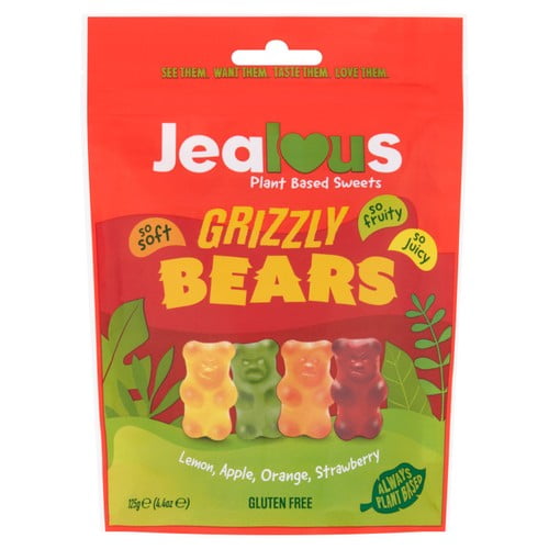 Jealous Sweets Grizzly Bears Plant-based Gummy Sweets 125g, British Import (Pack of 6)