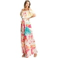 thumbnail image 1 of Jealous Tomato Women's Off Shoulder Chiffon Tropical Palm Maxi Dress (S, Ivory), 1 of 4
